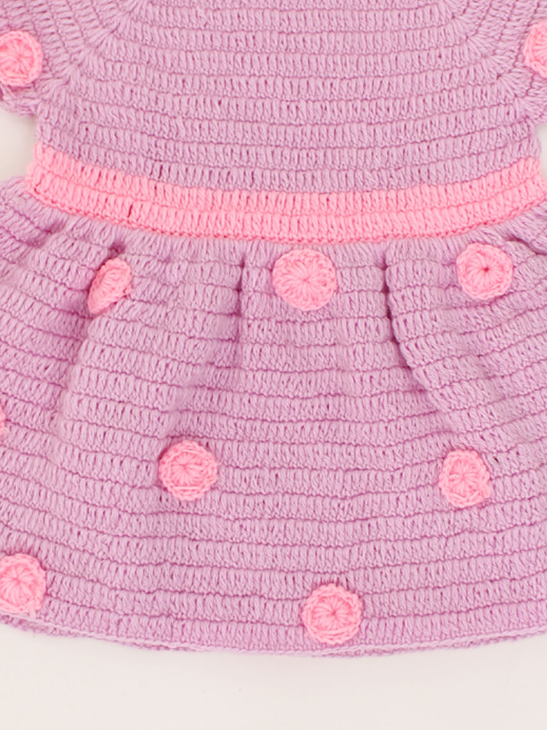 Woonie Handmade Short Sleeves Polka Dot Frock-Purple