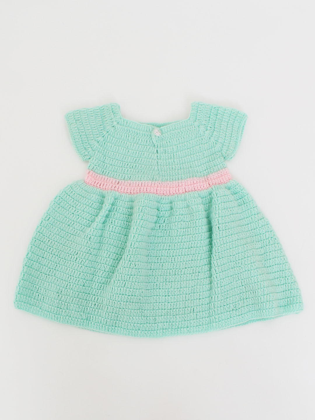 Woonie Handmade Short Sleeves Polka Dot Frock-Green