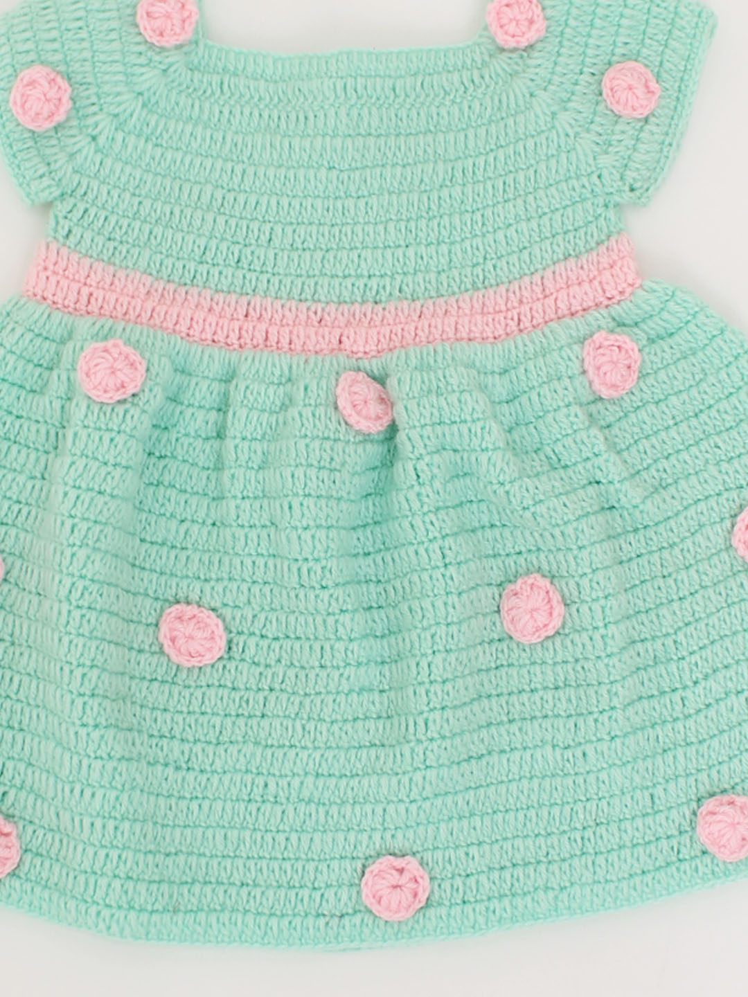 Woonie Handmade Short Sleeves Polka Dot Frock-Green