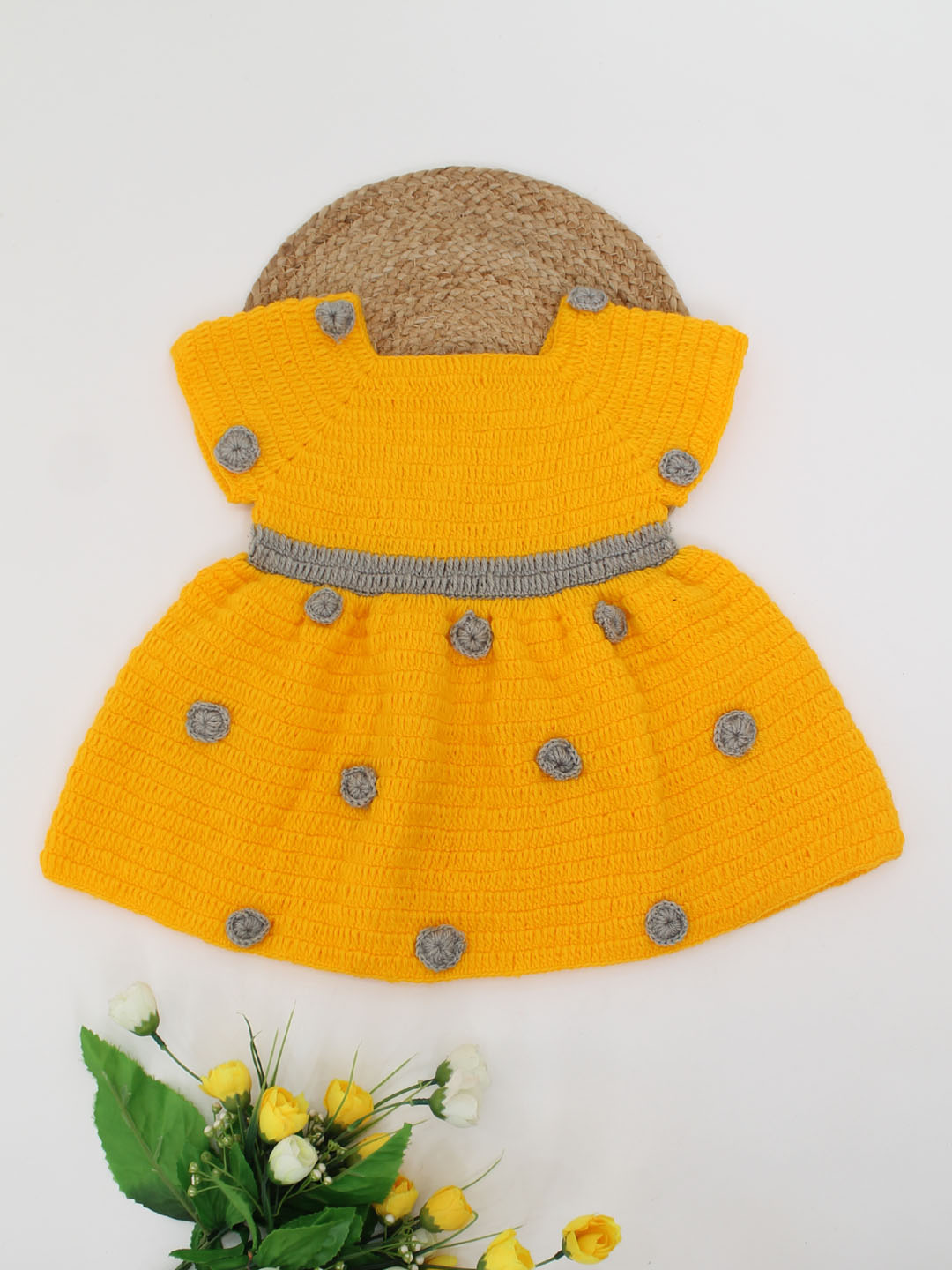 Woonie Handmade Short Sleeves Polka Dot Frock-Orange