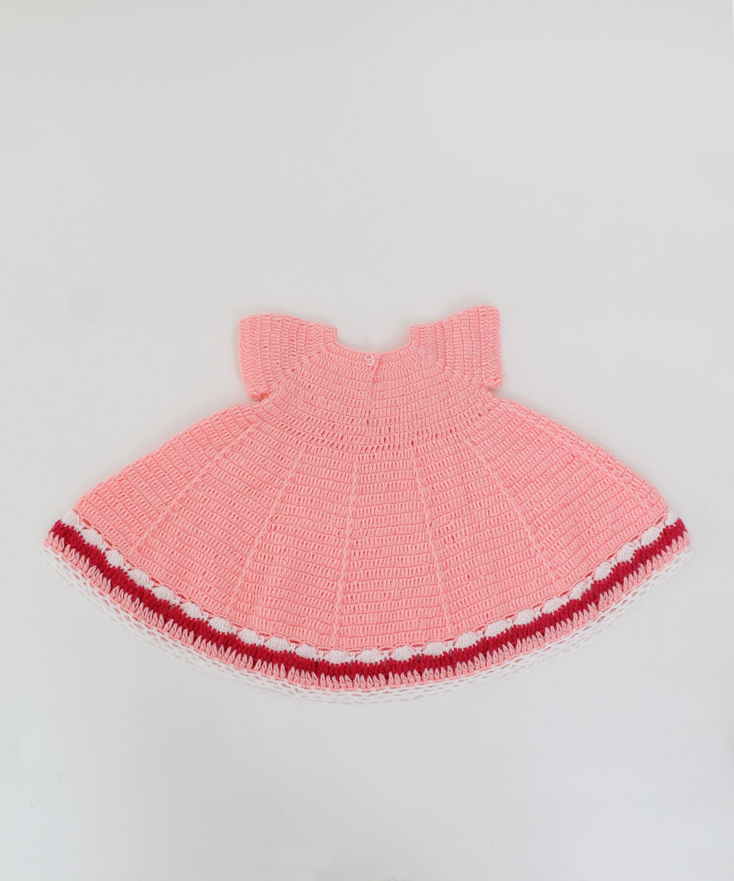 Woonie Handmade Crochet Short Sleeves Flared Frock-Peach