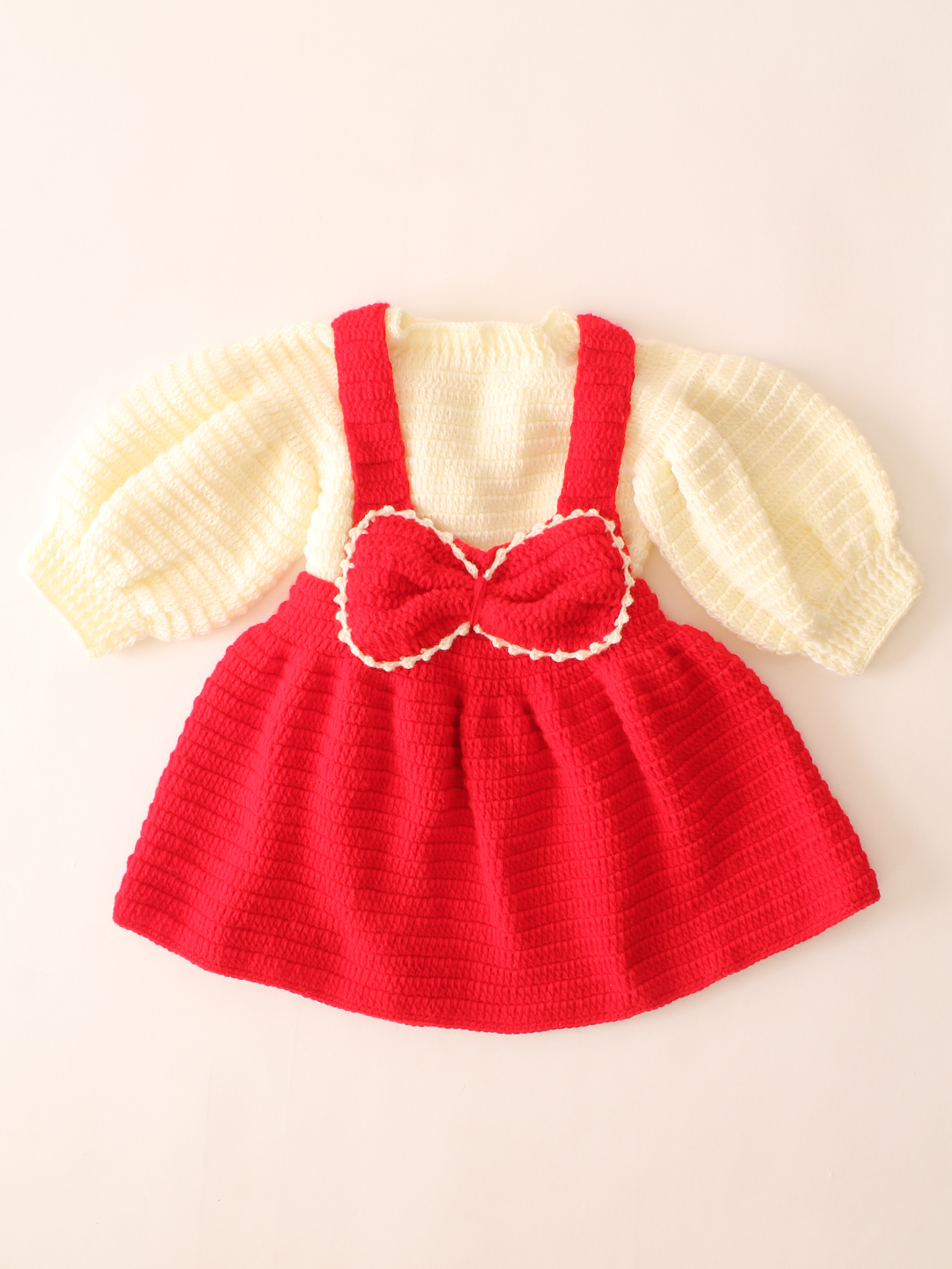 Woonie Handmade Bow Dungaree Design Dress - Red