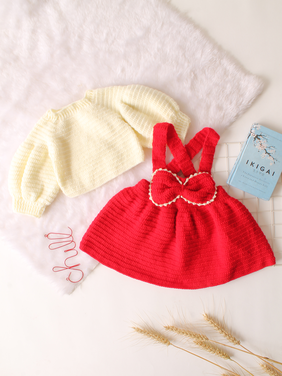 Woonie Handmade Bow Dungaree Design Dress - Red
