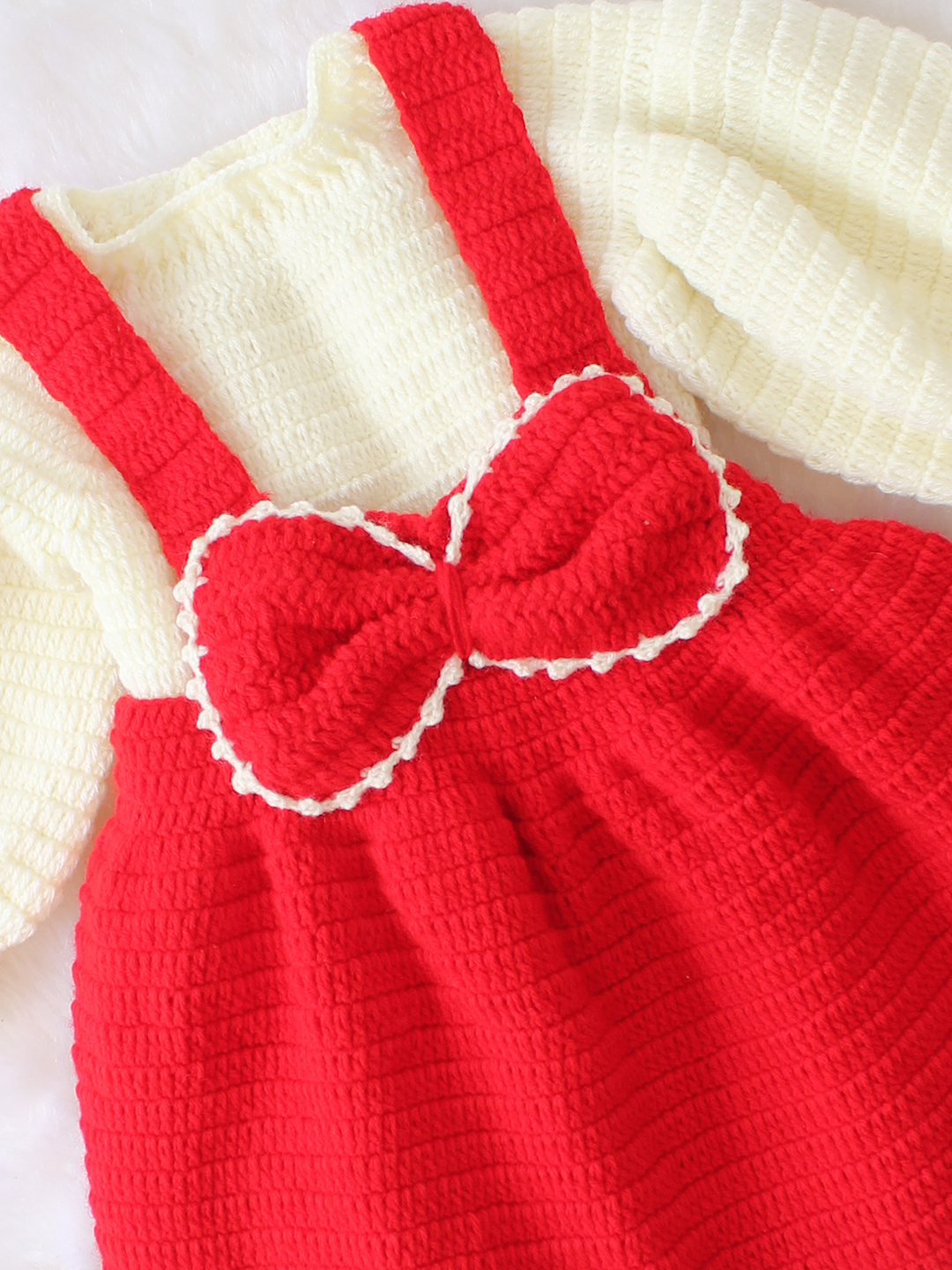 Woonie Handmade Bow Dungaree Design Dress - Red