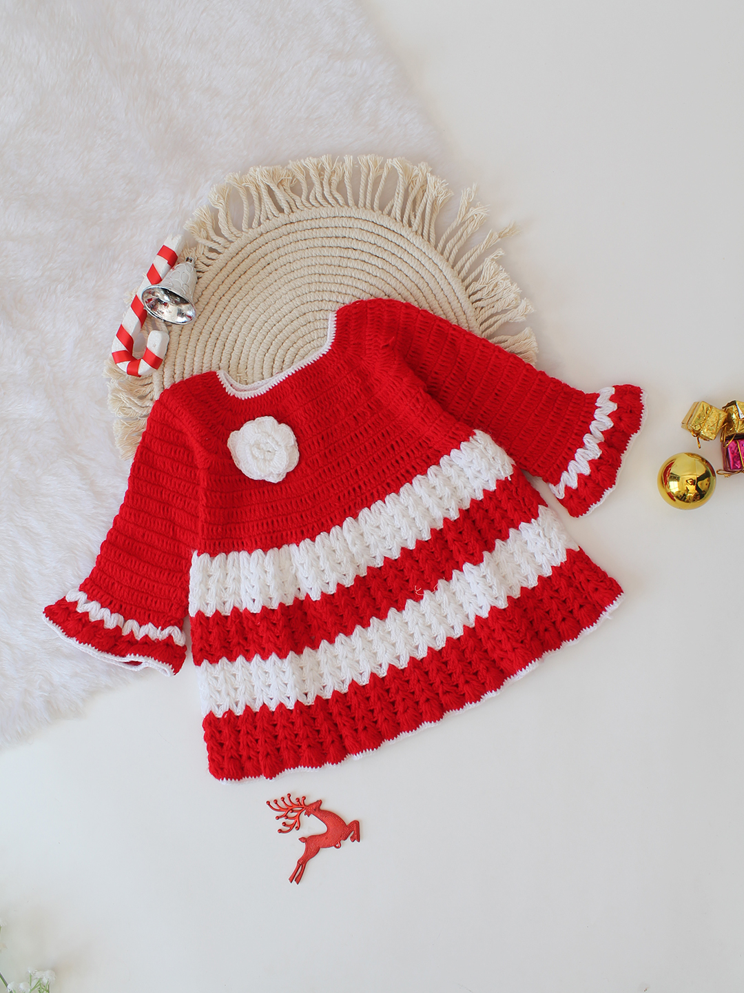 Woonie Crochet Flared Frock - Red