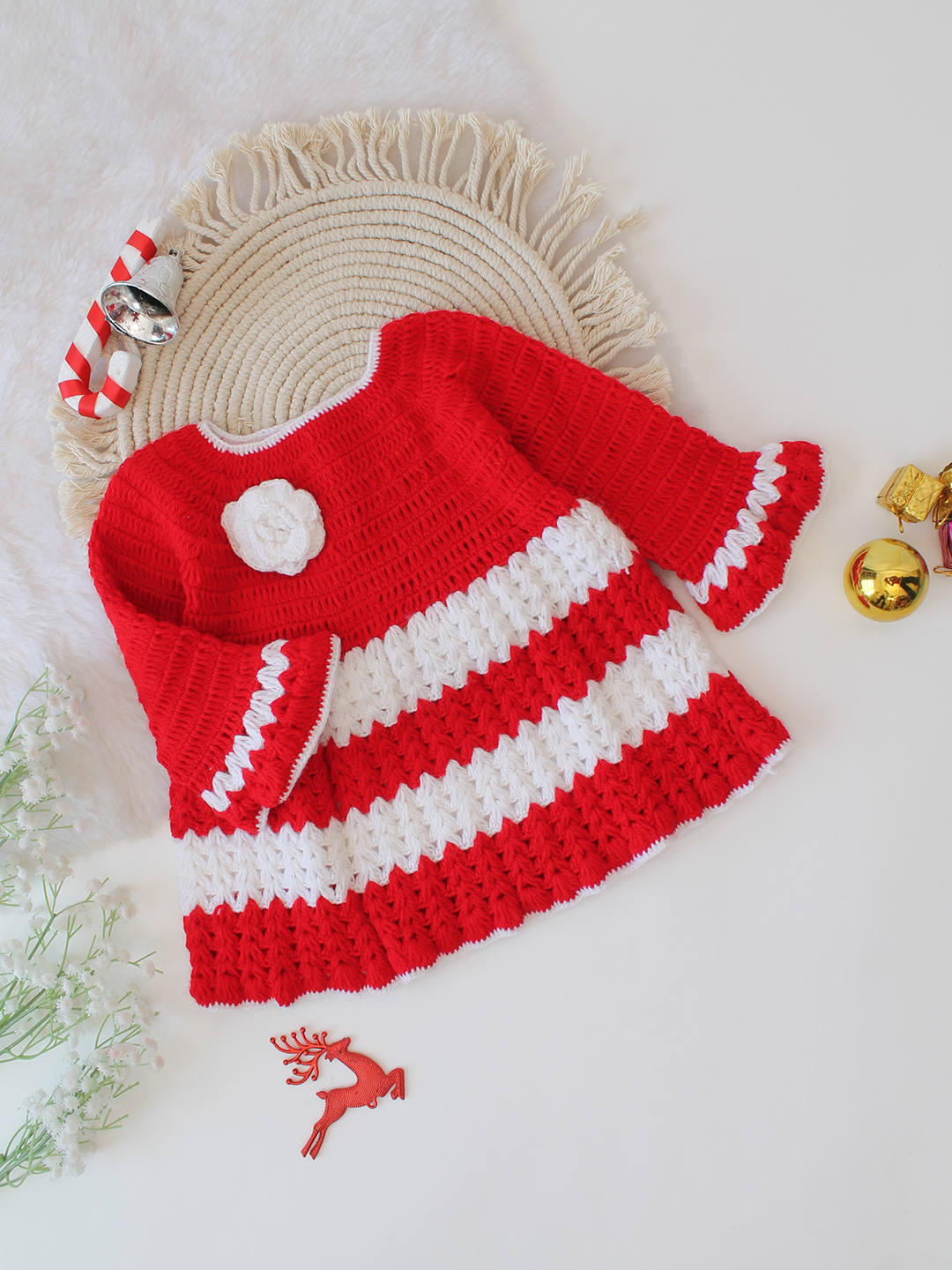 Woonie Crochet Flared Frock - Red
