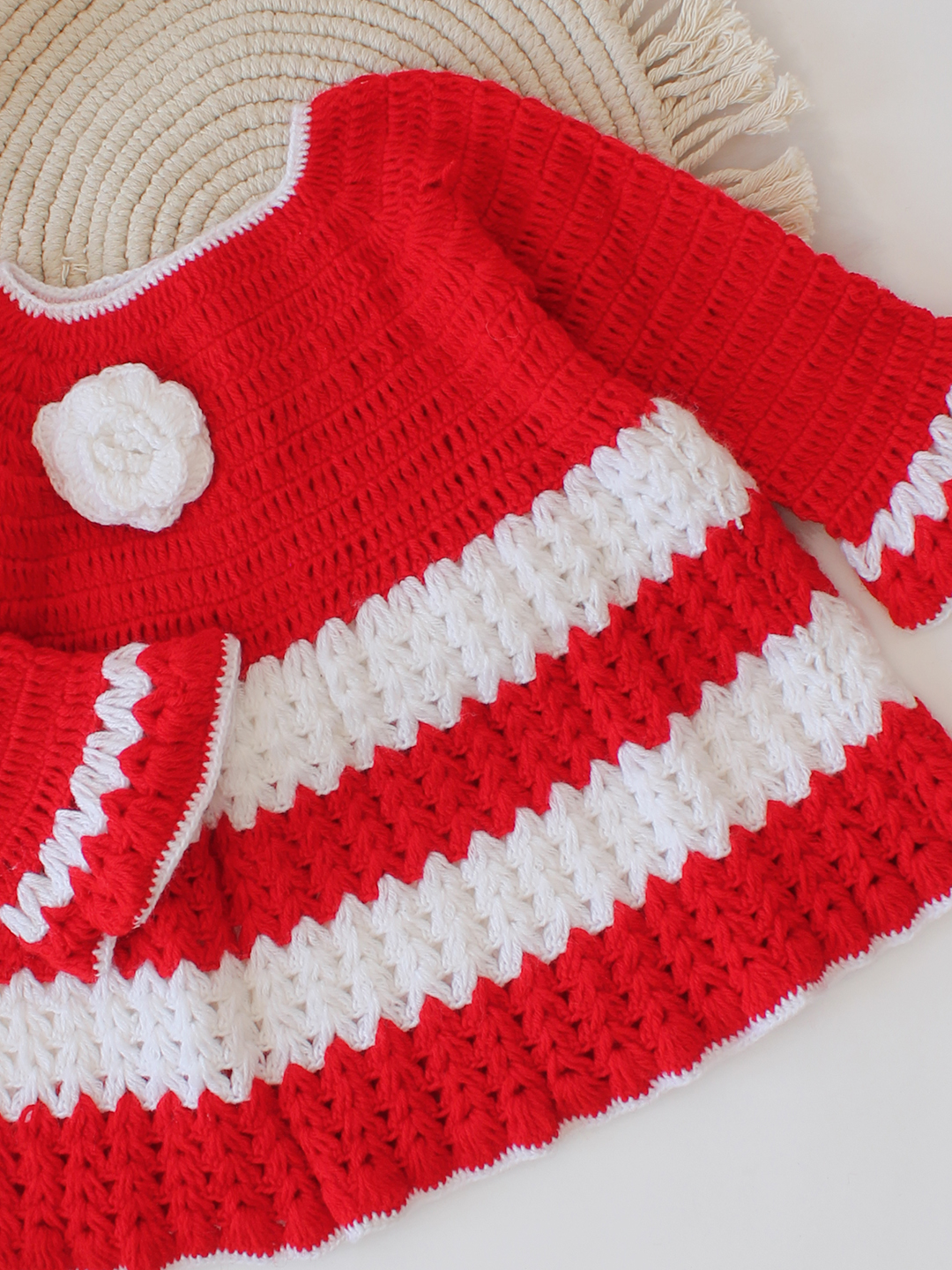 Woonie Crochet Flared Frock - Red