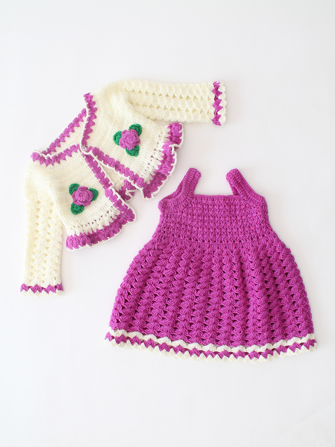 Woonie Crochet Frock with Floral Shrug - Purple