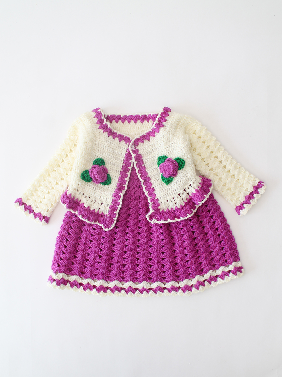 Woonie Crochet Frock with Floral Shrug - Purple