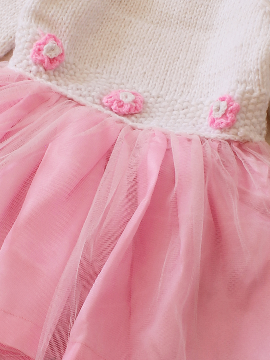 Woonie Handknitted Full Sleeve Party Dress - Pink