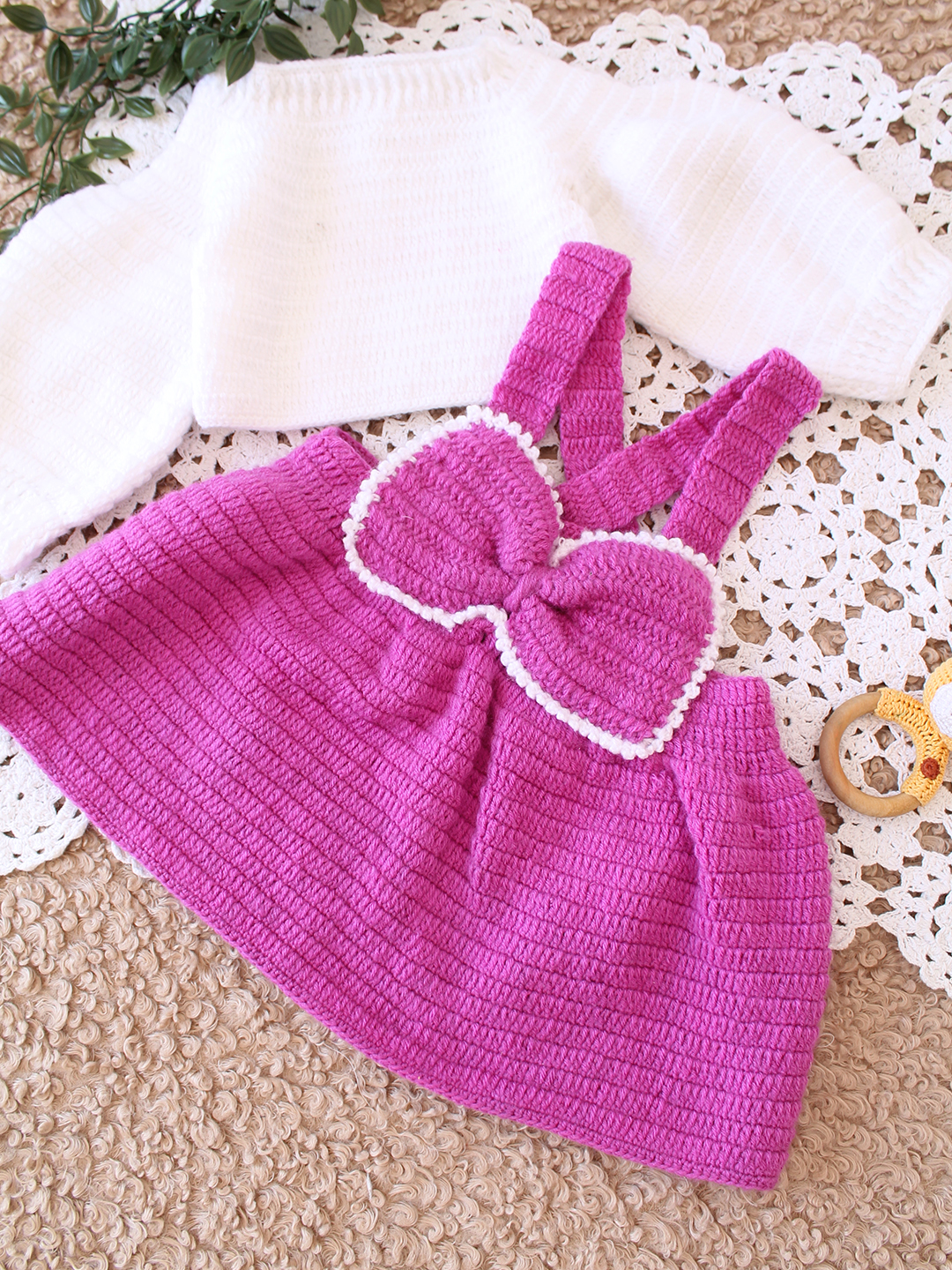 Woonie Handmade Bow Dungaree Design Dress - Purple