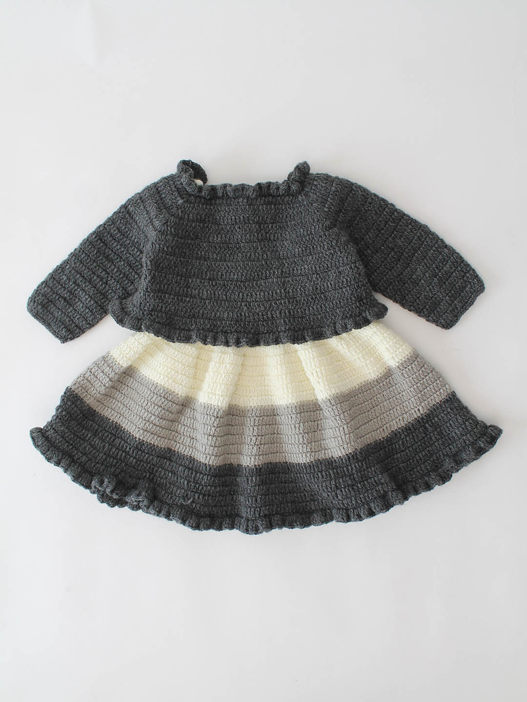 Woonie Crochet Handmade Granny Square Detailed Dress Set - Grey