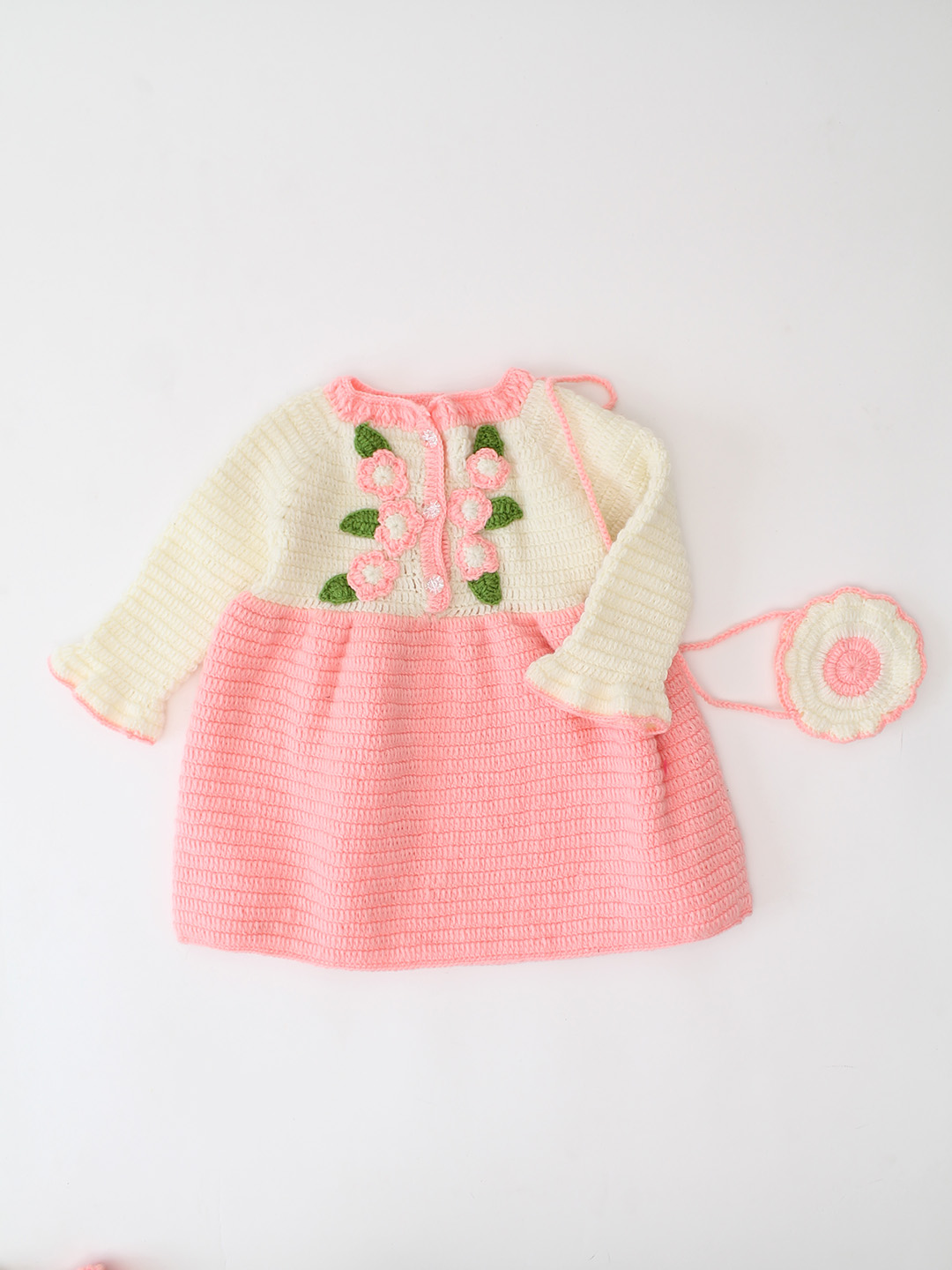 Woonie Crochet Handmade Floral Dress - Pink