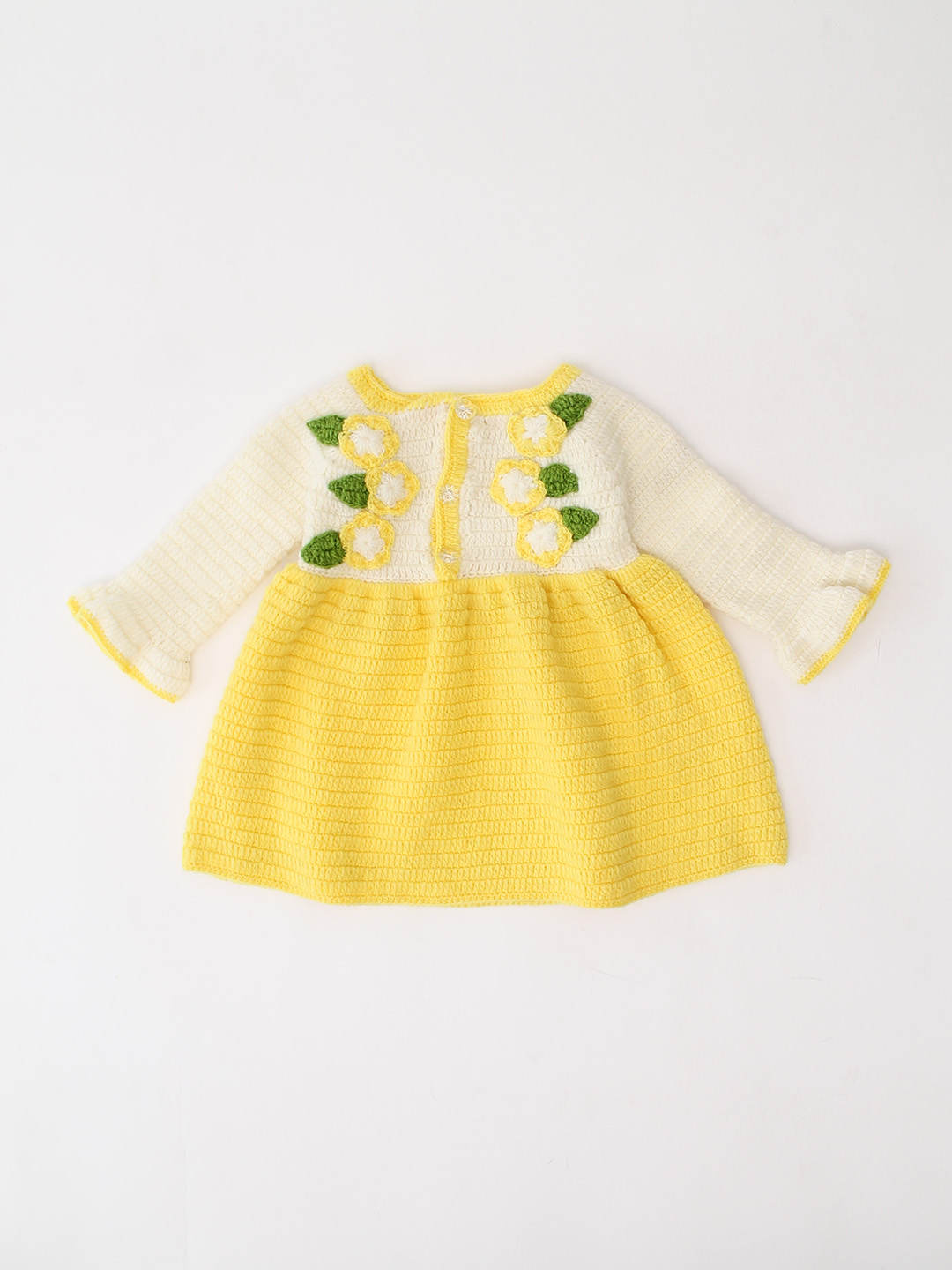 Woonie Crochet Handmade Floral Dress - Yellow