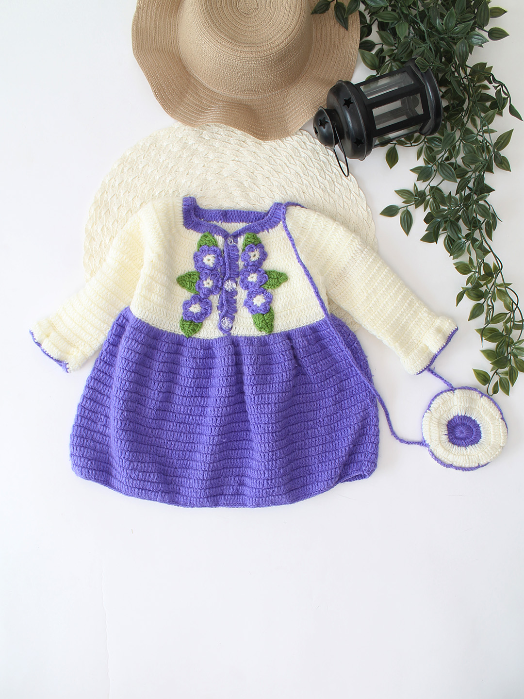Woonie Crochet Handmade Floral Dress - Purple
