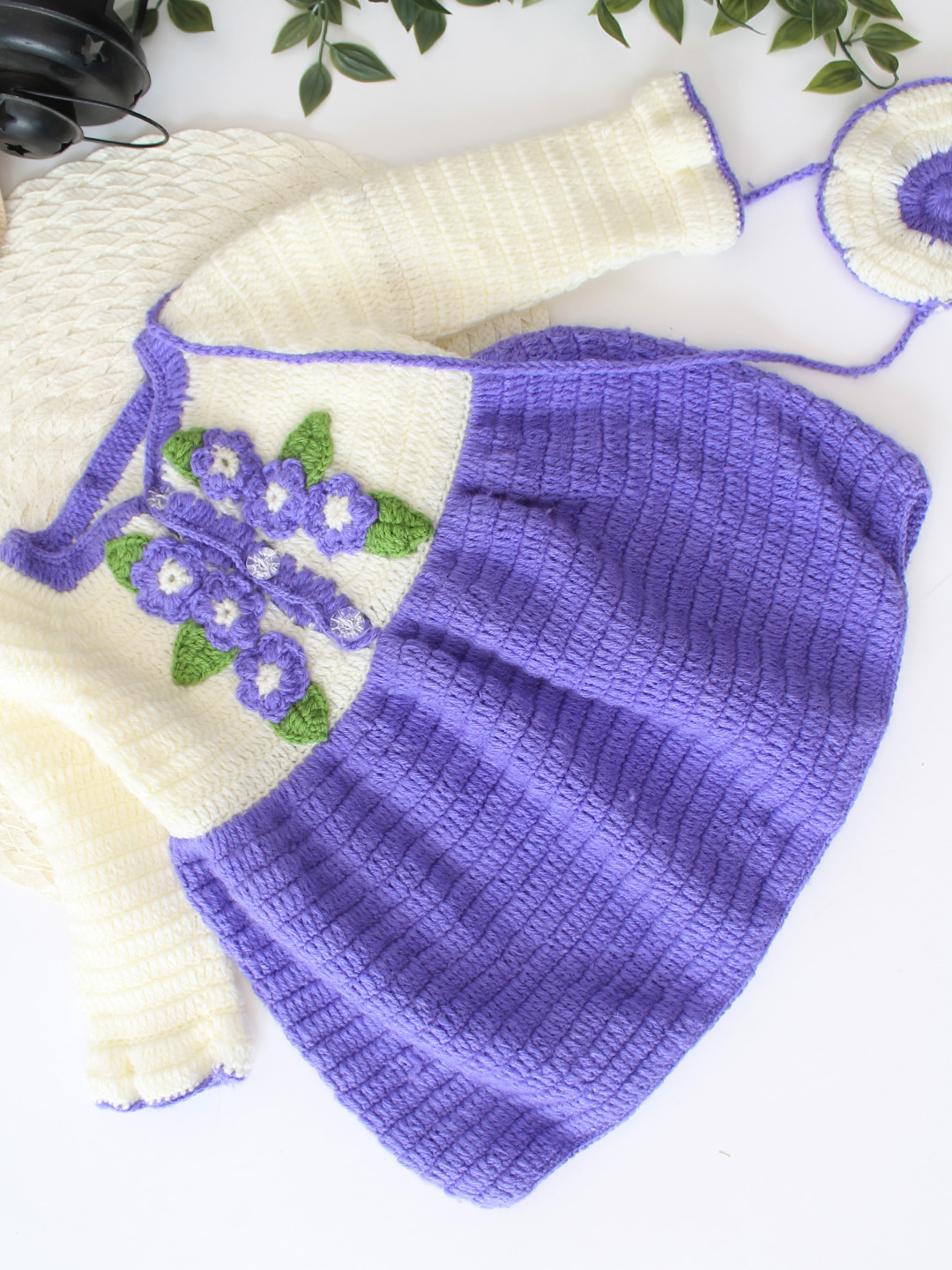 Woonie Crochet Handmade Floral Dress - Purple