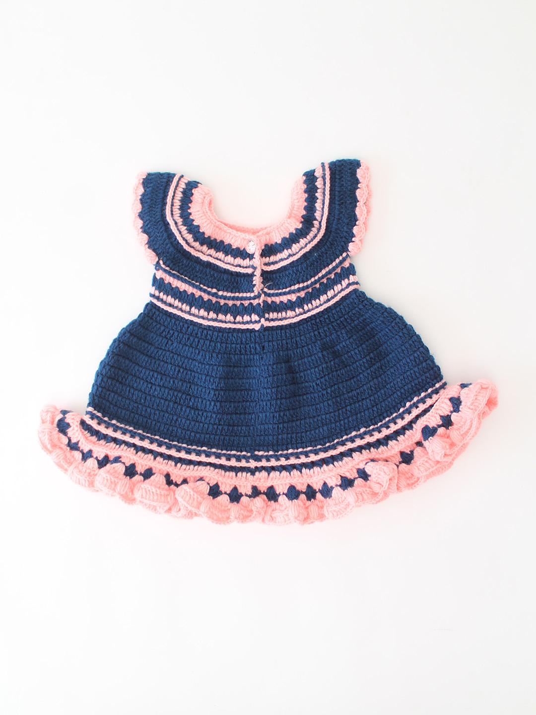 Woonie Crochet Frilled Hem Dress - Blue