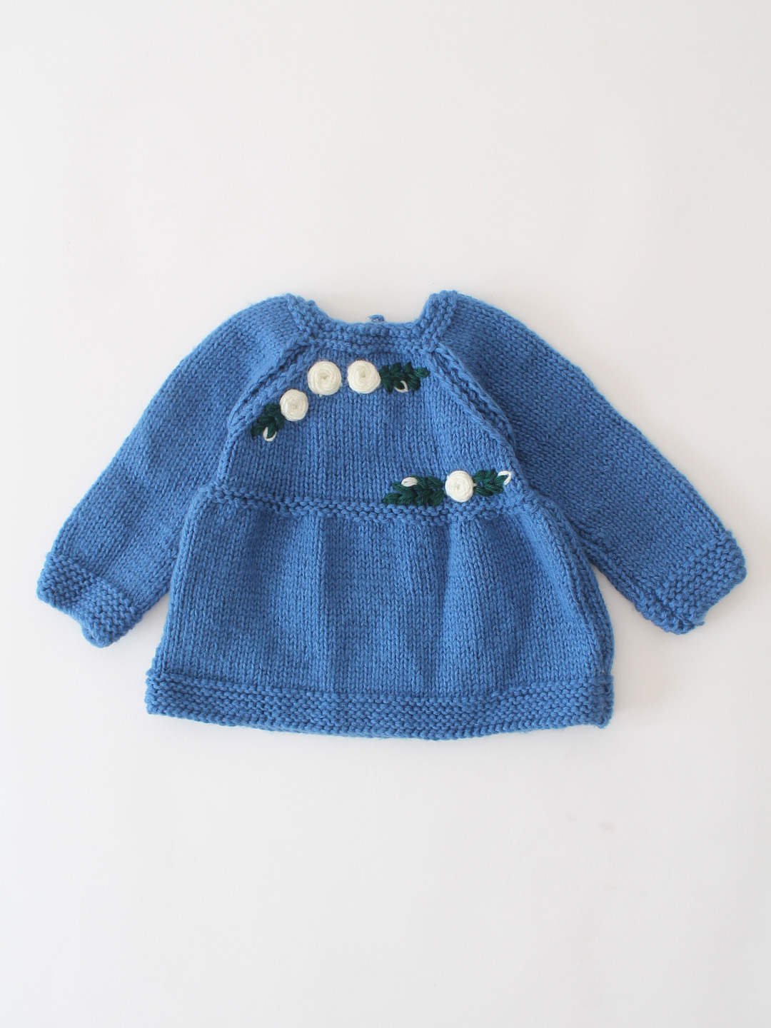 Woonie Handknitted Floral Full Sleeve Dress - Blue