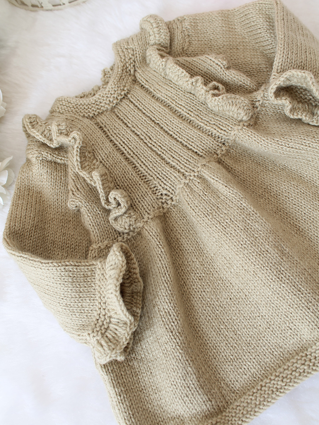 Woonie Handknitted Frill Detailed Dress - Beige