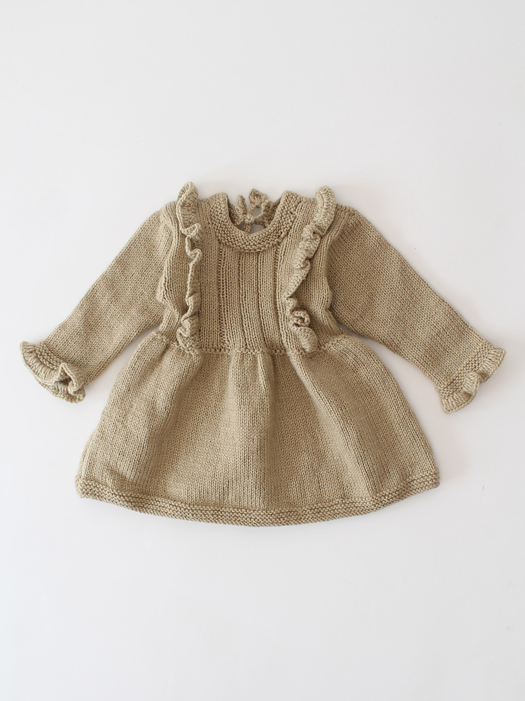 Woonie Handknitted Frill Detailed Dress - Beige