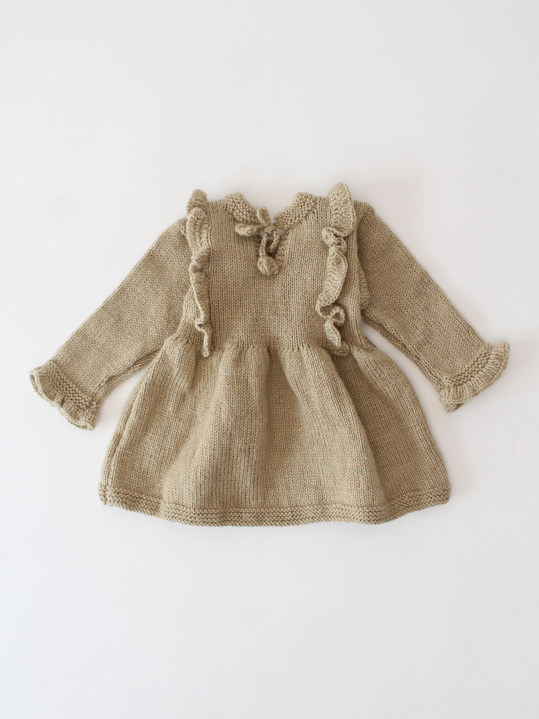 Woonie Handknitted Frill Detailed Dress - Beige