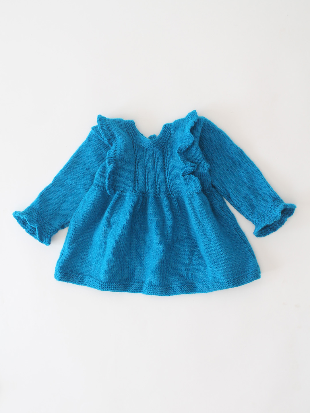 Woonie Handknitted Frill Detailed Dress - Blue