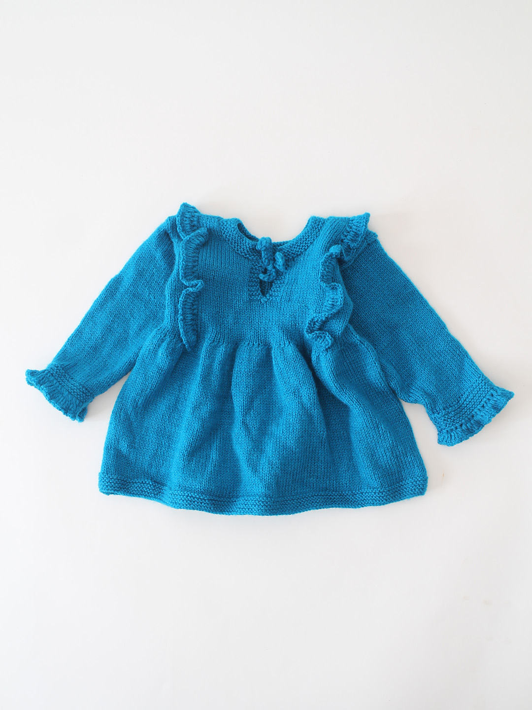 Woonie Handknitted Frill Detailed Dress - Blue