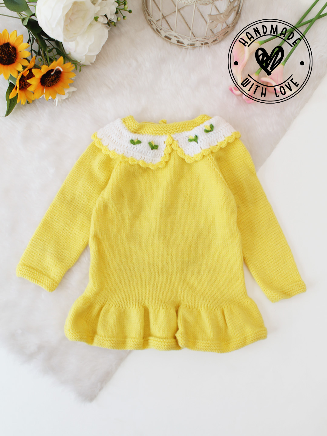 Woonie Handknitted Collar Detailed Dress - Yellow
