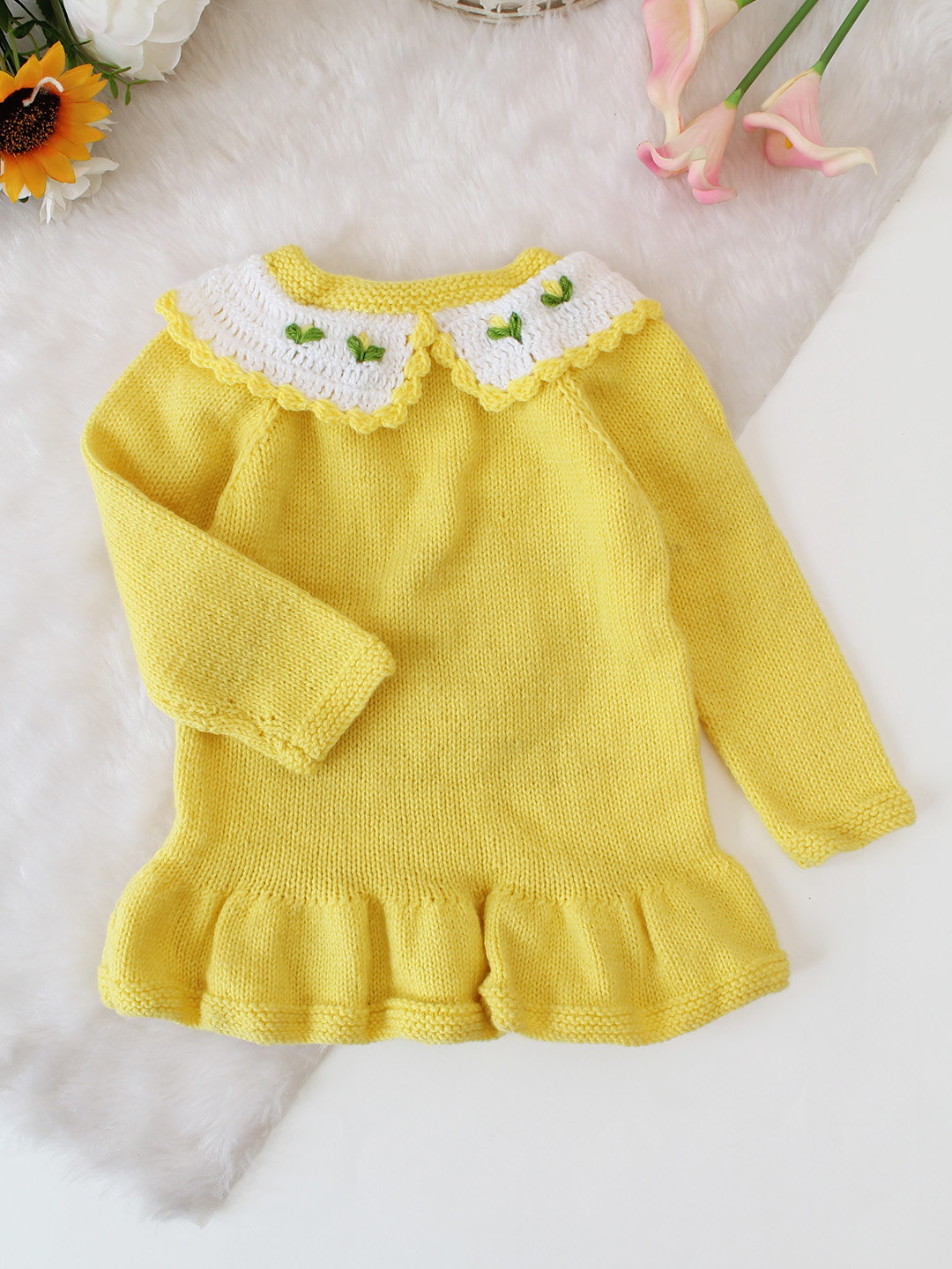 Woonie Handknitted Collar Detailed Dress - Yellow