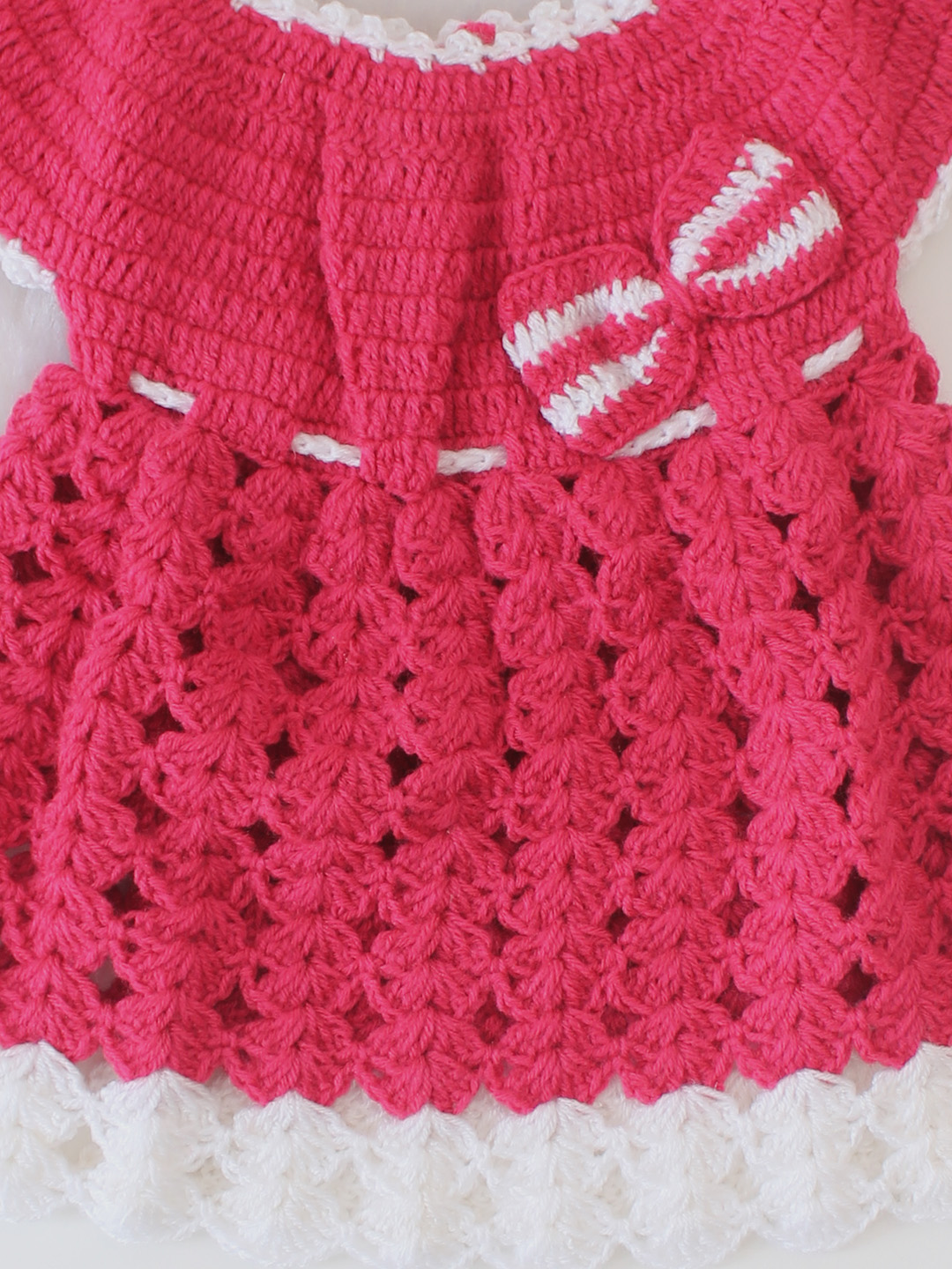 Woonie Handmade Crochet Bow Applique Detailed Frock - Pink