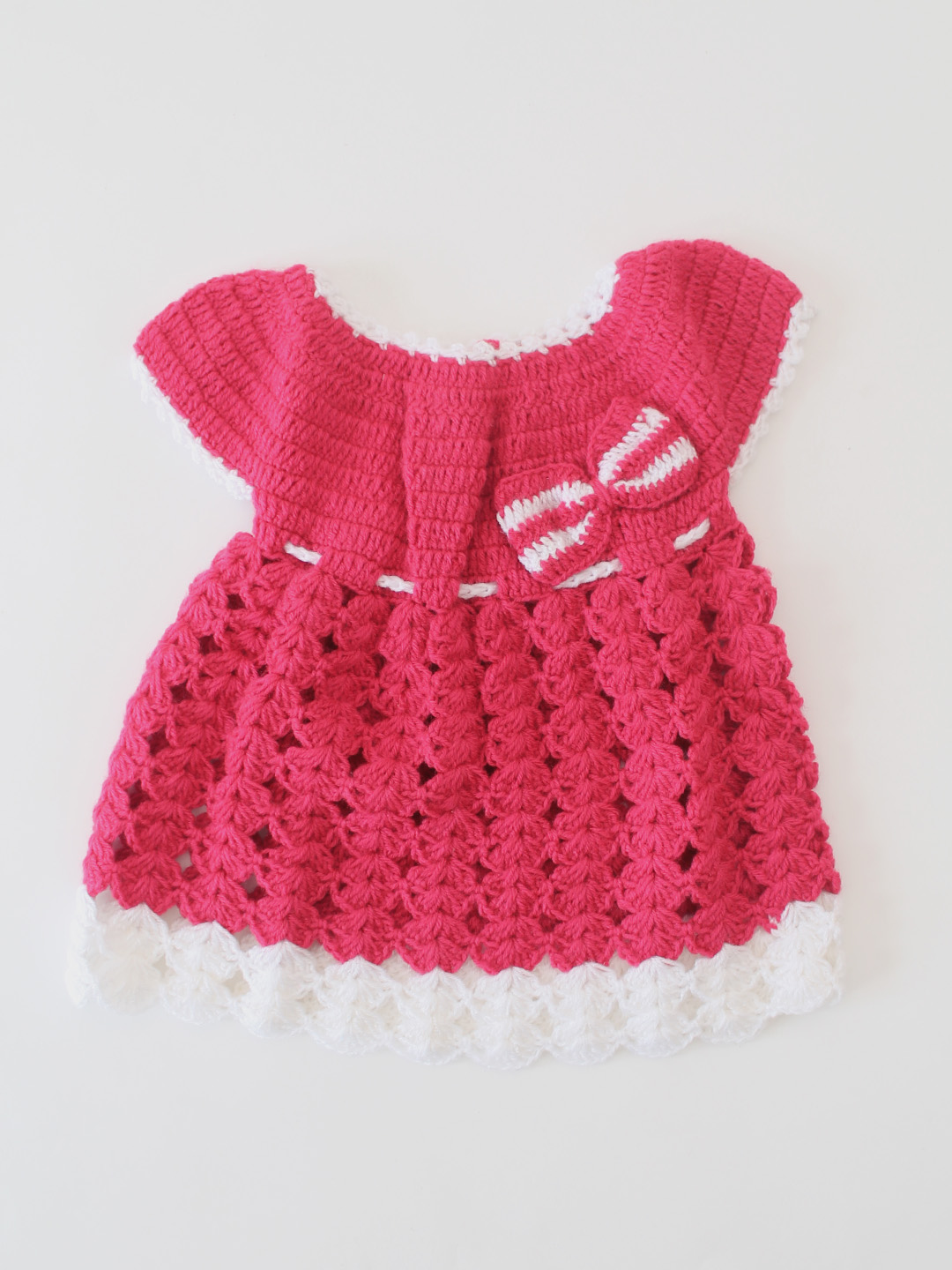 Woonie Handmade Crochet Bow Applique Detailed Frock - Pink
