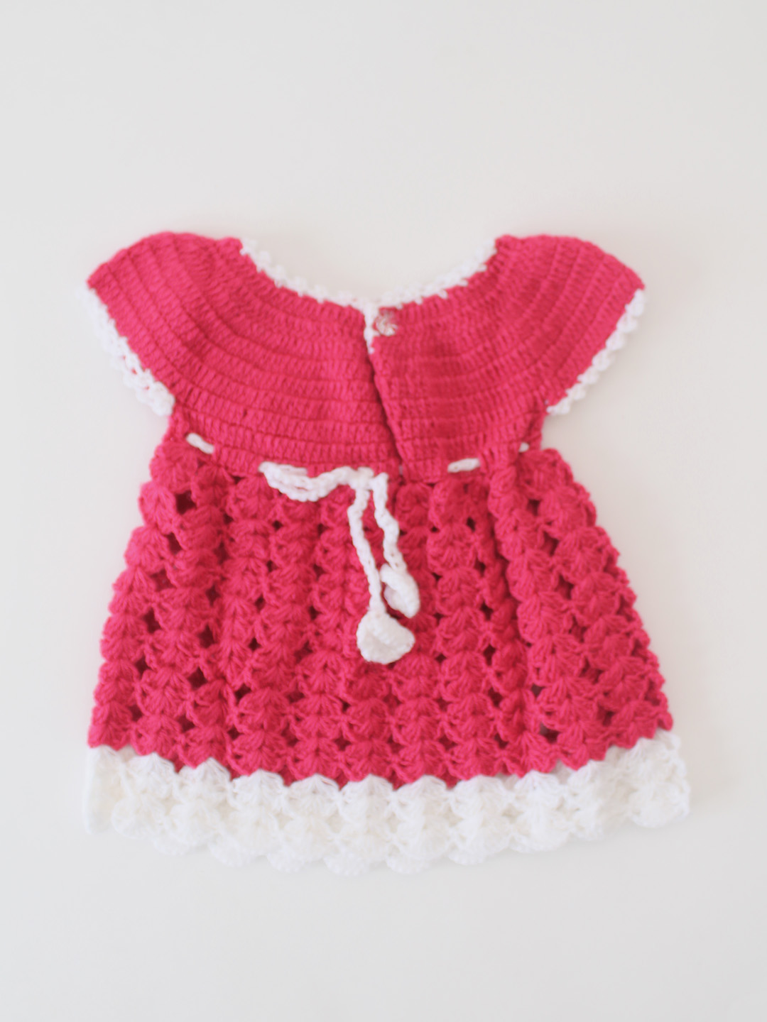 Woonie Handmade Crochet Bow Applique Detailed Frock - Pink