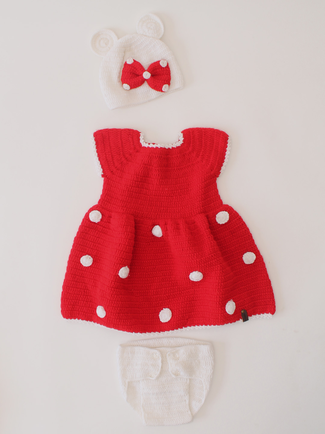 Woonie Handmade Crochet Frock Set - Red