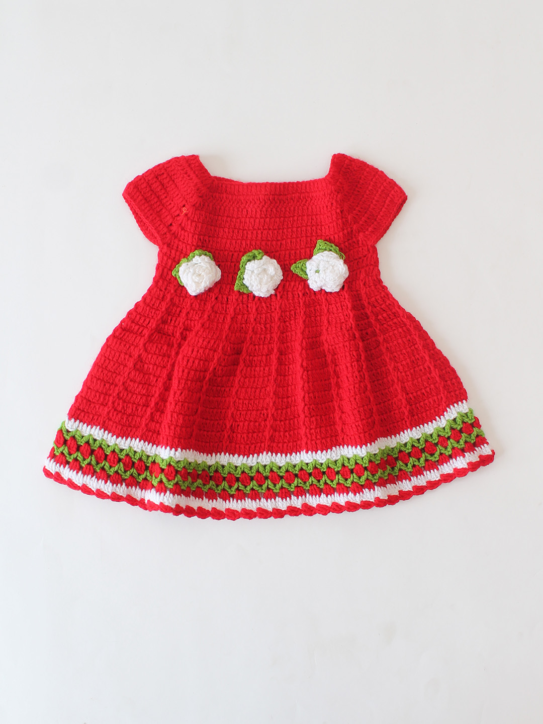 Woonie Handmade Crochet Tulip Floral Frock - Red