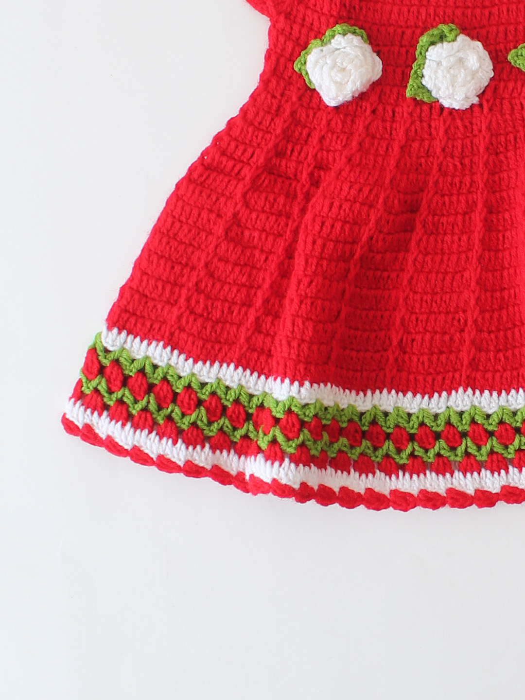 Woonie Handmade Crochet Tulip Floral Frock - Red