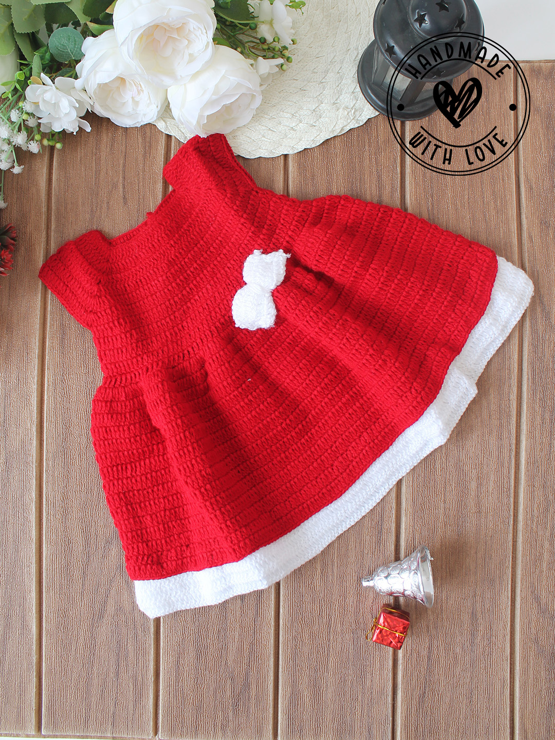 Woonie Handmade Crochet Bow Frock - Red