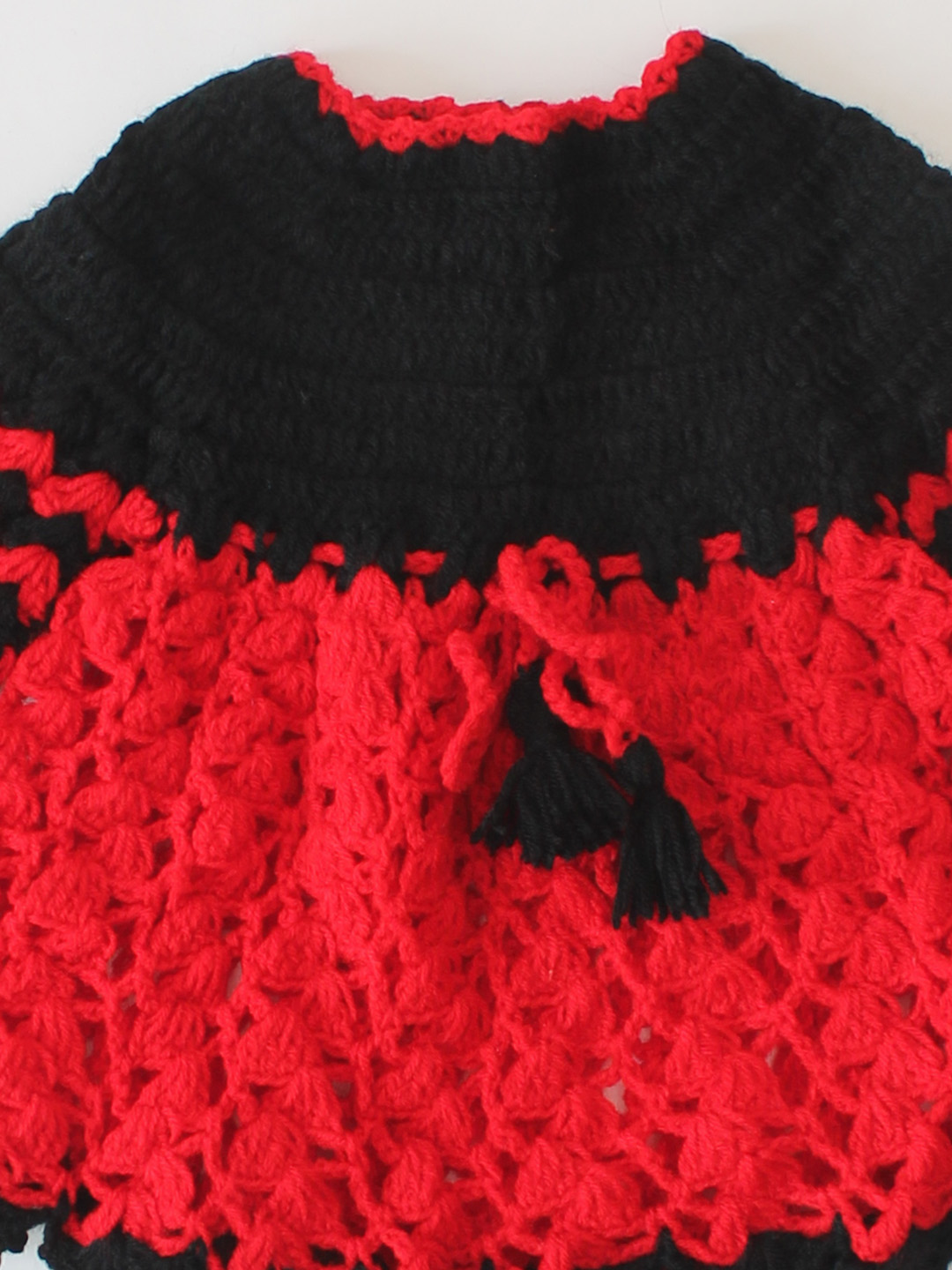 Woonie Handmade Crochet Striped Sleeve Frock - Red