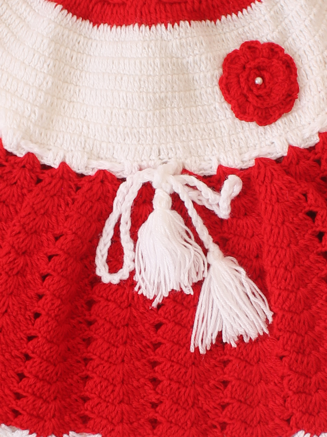 Half Sleeves Floral Crochet Dress - Red