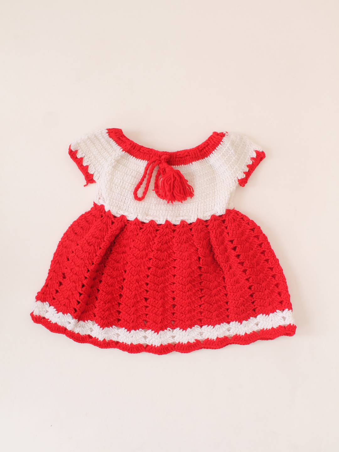 Half Sleeves Floral Crochet Dress - Red