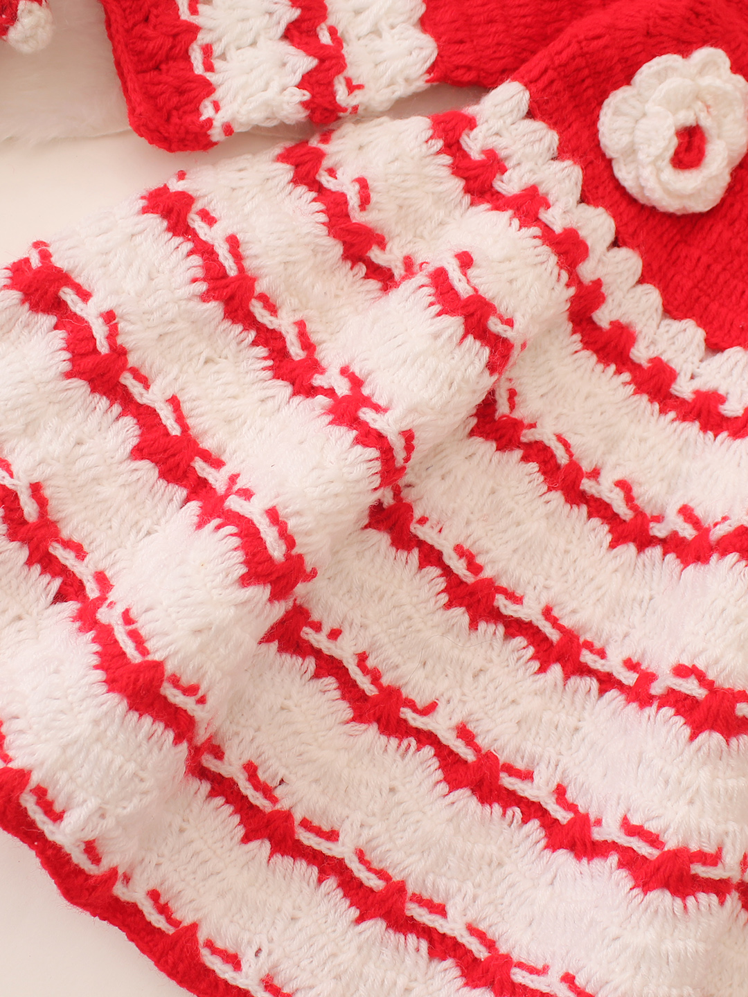 Bell Sleeves Floral Crochet Dress - Red