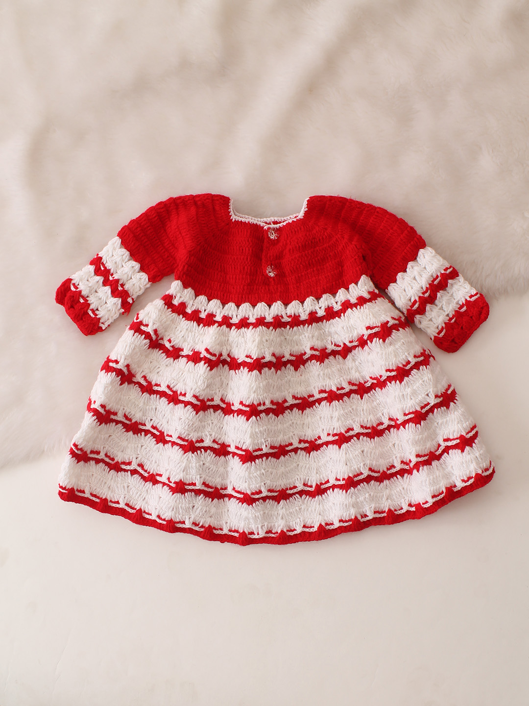 Bell Sleeves Floral Crochet Dress - Red