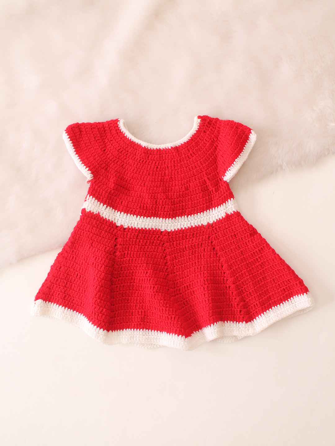 Christmas Bow Designed Crochet Dress - Red