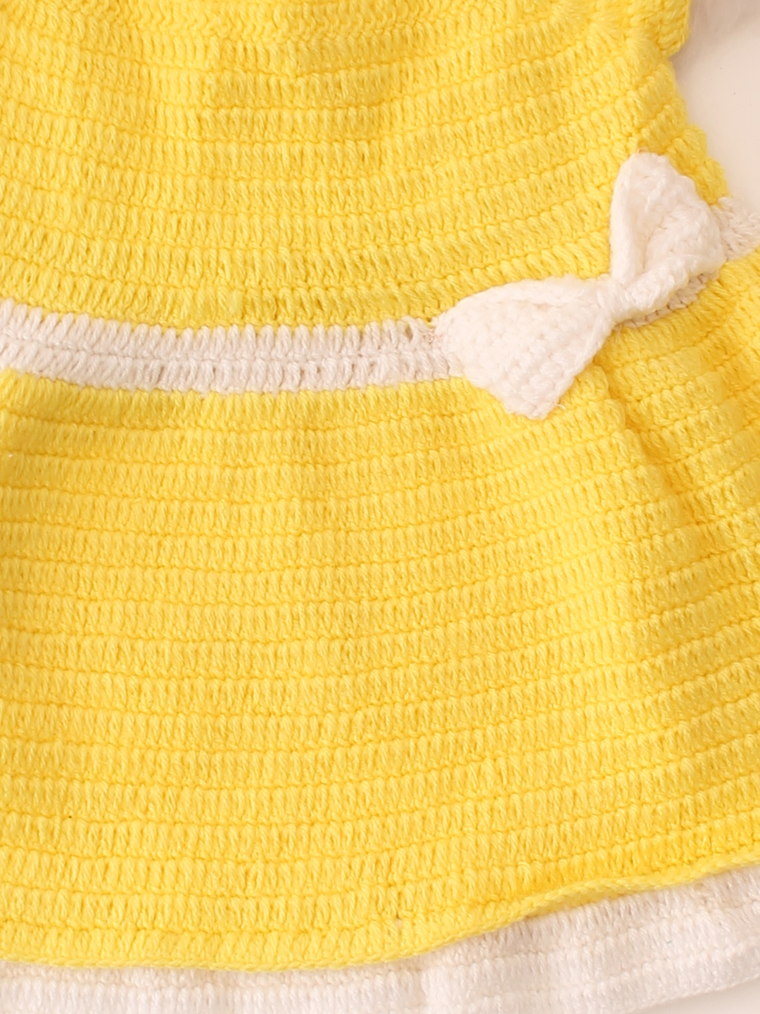 Hand Knitted Short Sleeves Bow Dress With Headband - Yellow