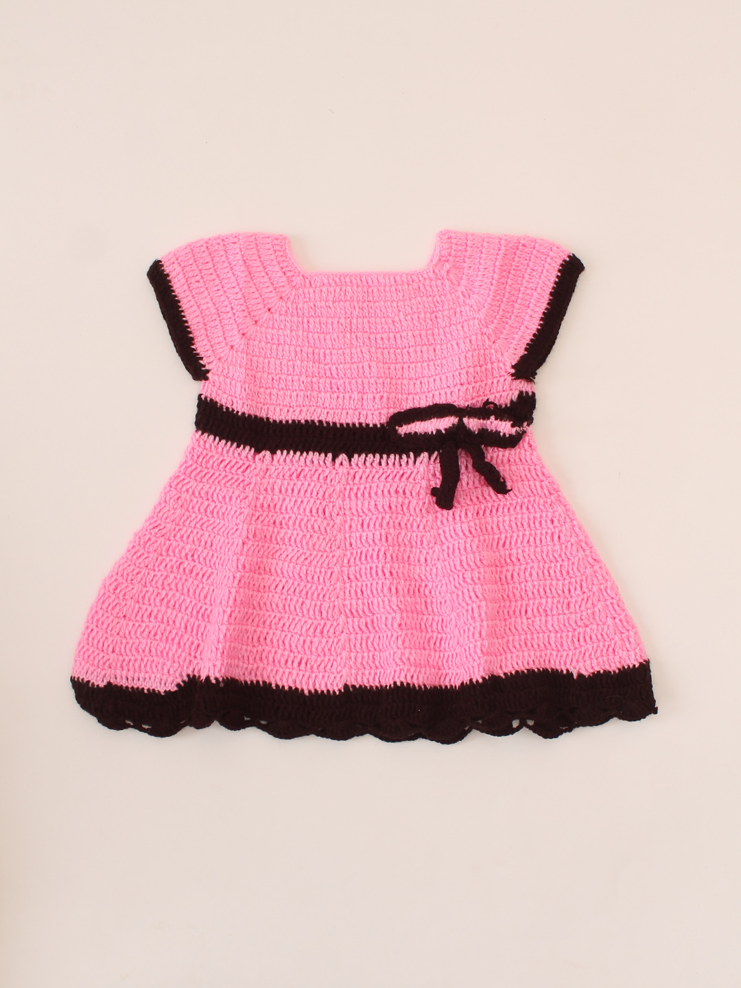 Hand Knitted Short Sleeves Bow Dress - Pink