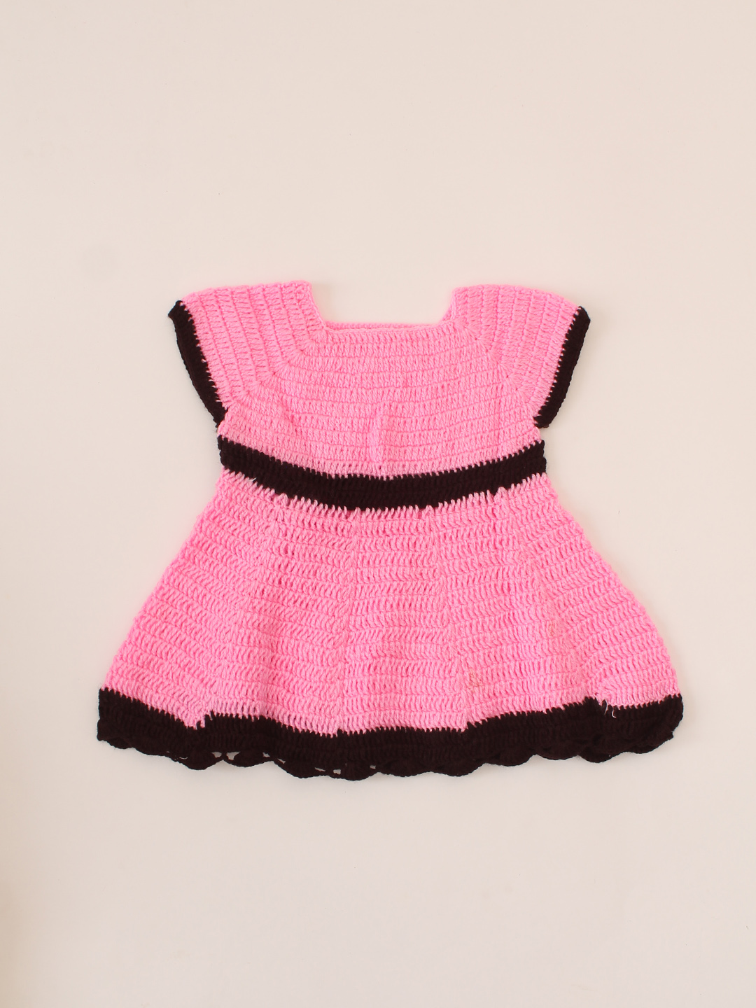 Hand Knitted Short Sleeves Bow Dress - Pink