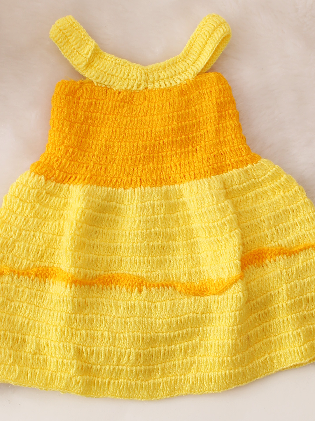 Sleeveless Colour Blocked Crochet Dress - Yellow