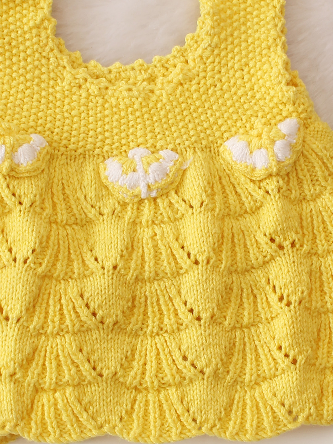 Sleeveless Handknitted Self Design Dress - Yellow