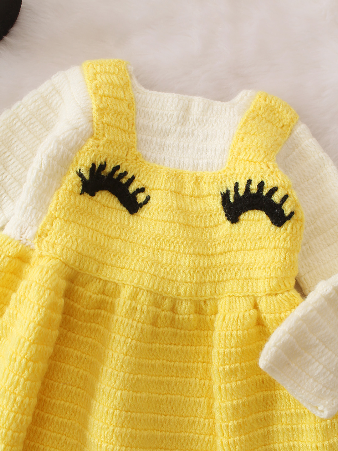 Pretty Eyes Crochet Dungaree Style Dress - Yellow