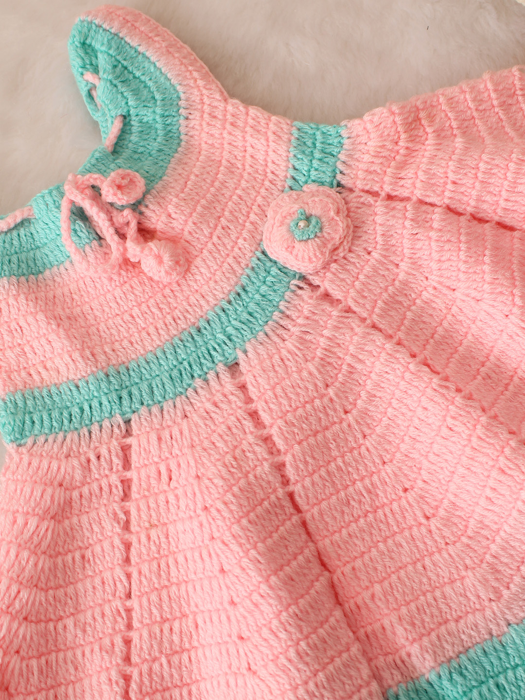 Flared Floral Crochet Dress - Pink