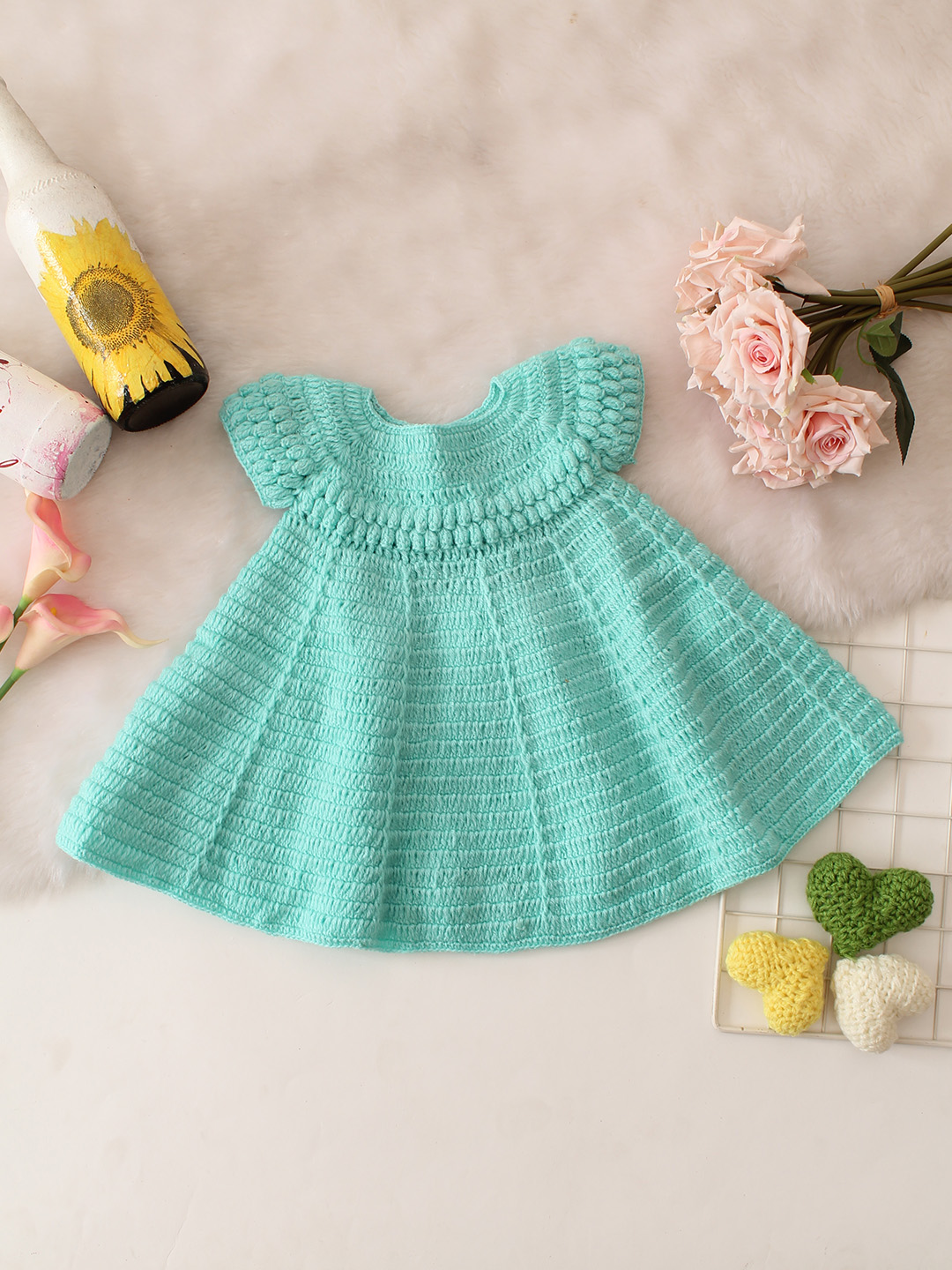 Woonie Sleeveless Bubble Stitch Dress - Green